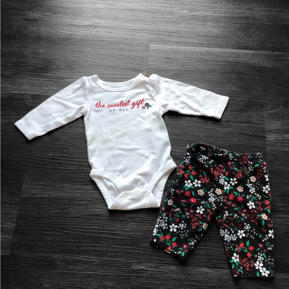Carter's Christmas "The Sweetest Gift of All" Floral Outfit Onesie & Pants baby
